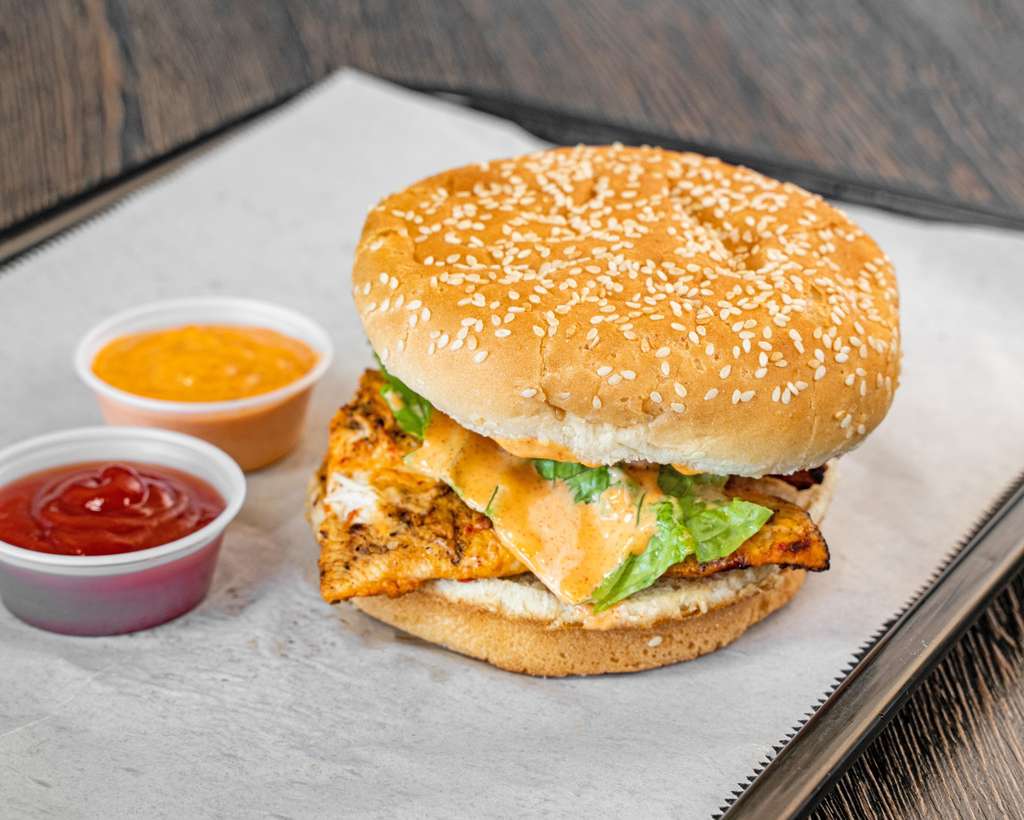 Grilled chicken sandwich with chipotle sauce