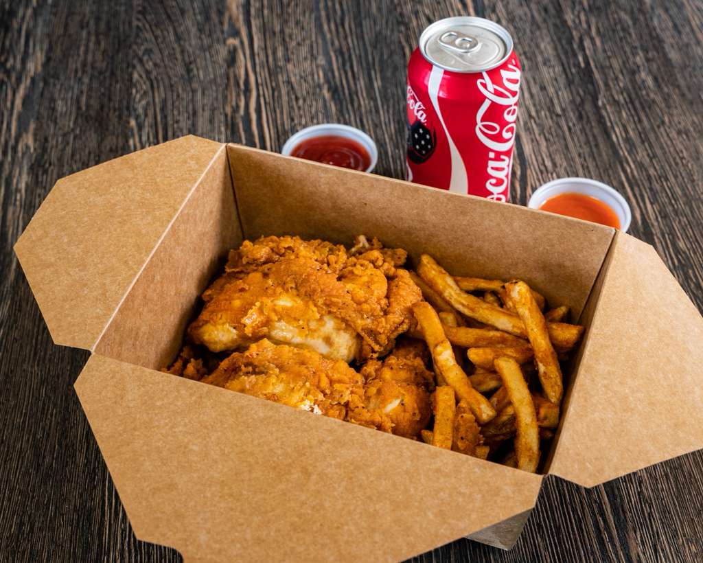 Fried chicken and fries box with Coca-Cola